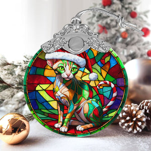 Christmas Cat Stained Glass Ornament | Unique Holiday Gift for Cat Lovers | Peterbald