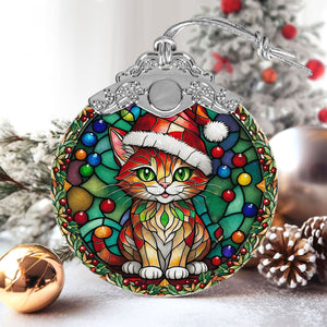 Christmas Cat Stained Glass Ornament | Unique Holiday Gift for Cat Lovers | Pixie-bob