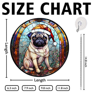 Christmas Dog Stained Glass Suncatcher | Unique Holiday Gift for Dog Lovers | Pug