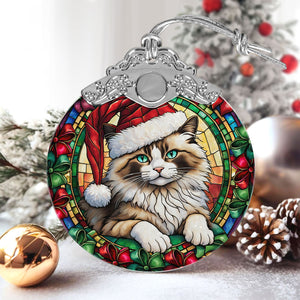 Christmas Cat Stained Glass Ornament | Unique Holiday Gift for Cat Lovers | Ragdoll