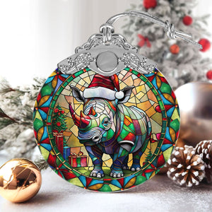 Rhinoceros Stained Glass Christmas Glass Ornament, Elegant Holiday Décor for Your Tree, Glass Ornament christmas 2024