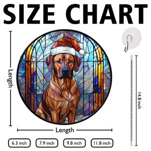 Christmas Dog Stained Glass Suncatcher | Unique Holiday Gift for Dog Lovers | Rhodesian Ridgeback