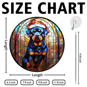 Christmas Dog Stained Glass Suncatcher | Unique Holiday Gift for Dog Lovers | Rottweiler