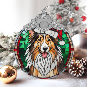 Christmas Dog Stained Glass Ornament | Unique Holiday Gift for Dog Lovers | Rough Collie