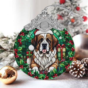 Christmas Dog Stained Glass Ornament | Unique Holiday Gift for Dog Lovers | Saint Bernard