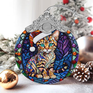 Christmas Cat Stained Glass Ornament | Unique Holiday Gift for Cat Lovers | Savannah