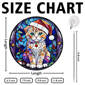 Christmas Cat Stained Glass Suncatcher | Unique Holiday Gift for Cat Lovers | Scottish Fold Cat