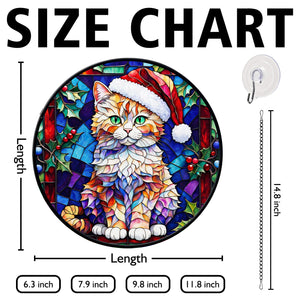 Christmas Cat Stained Glass Suncatcher | Unique Holiday Gift for Cat Lovers | Selkirk Rex Cat