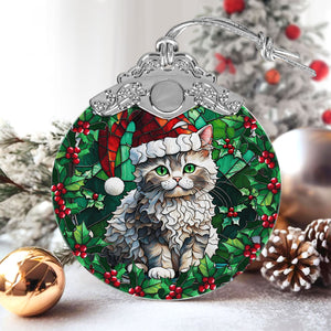 Christmas Cat Stained Glass Ornament | Unique Holiday Gift for Cat Lovers | Selkirk Rex