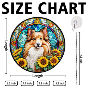 Shetland Sheepdog Stained Glass Suncatcher, Shetland Sheepdog Sunflower Suncatcher for Windows Stained Glass