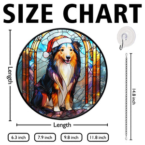 Christmas Dog Stained Glass Suncatcher | Unique Holiday Gift for Dog Lovers | Shetland Sheepdog