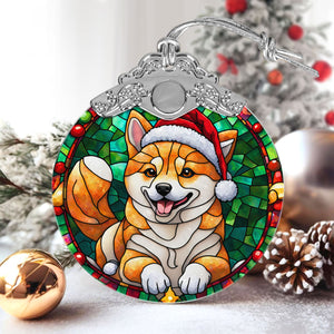 Christmas Dog Stained Glass Ornament | Unique Holiday Gift for Dog Lovers | Shiba Inu