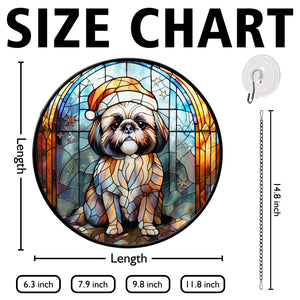 Christmas Dog Stained Glass Suncatcher | Unique Holiday Gift for Dog Lovers | Shih Tzu