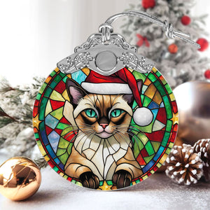 Christmas Cat Stained Glass Ornament | Unique Holiday Gift for Cat Lovers | Siamese