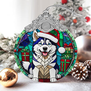 Christmas Dog Stained Glass Ornament | Unique Holiday Gift for Dog Lovers | Siberian Husky