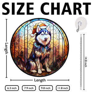 Christmas Dog Stained Glass Suncatcher | Unique Holiday Gift for Dog Lovers | Siberian Husky