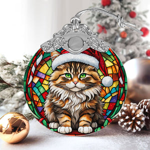 Christmas Cat Stained Glass Ornament | Unique Holiday Gift for Cat Lovers | Siberian