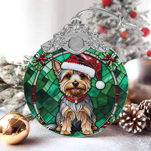 Christmas Dog Stained Glass Ornament | Unique Holiday Gift for Dog Lovers | Silky Terrier