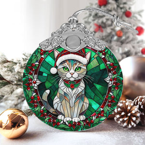 Christmas Cat Stained Glass Ornament | Unique Holiday Gift for Cat Lovers | Singapura