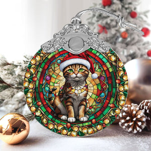 Christmas Cat Stained Glass Ornament | Unique Holiday Gift for Cat Lovers | Sokoke