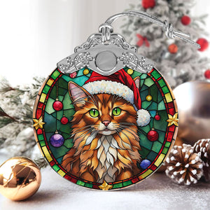 Christmas Cat Stained Glass Ornament | Unique Holiday Gift for Cat Lovers | Somali Cat