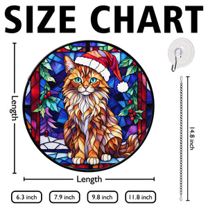 Christmas Cat Stained Glass Suncatcher | Unique Holiday Gift for Cat Lovers | Somali Cat