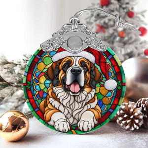 Christmas Dog Stained Glass Ornament | Unique Holiday Gift for Dog Lovers | St. Bernard