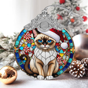 Christmas Cat Stained Glass Ornament | Unique Holiday Gift for Cat Lovers | Thailand Siamese