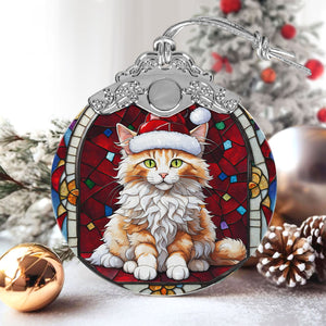 Christmas Cat Stained Glass Ornament | Unique Holiday Gift for Cat Lovers | Turkish Angora Cat