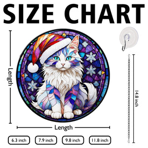 Christmas Cat Stained Glass Suncatcher | Unique Holiday Gift for Cat Lovers | Turkish Angora Cat