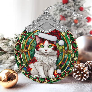 Christmas Cat Stained Glass Ornament | Unique Holiday Gift for Cat Lovers | Turkish Van