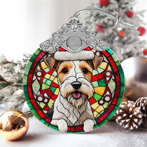 Christmas Dog Stained Glass Ornament | Unique Holiday Gift for Dog Lovers | Wire Fox Terrier