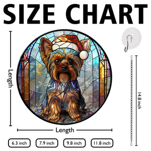 Christmas Dog Stained Glass Suncatcher | Unique Holiday Gift for Dog Lovers | Yorkshire Terrier