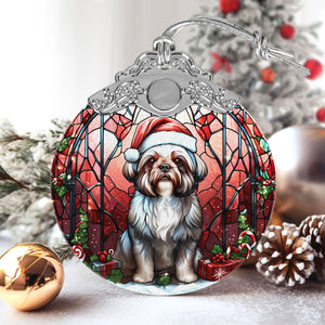 Christmas Dog Stained Glass Ornament | Unique Holiday Gift for Dog Lovers | shih tzu A02