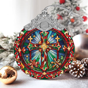 cross Stained Glass Christmas Glass Ornament, Elegant Holiday Décor for Your Tree, Glass Ornament christmas 2024