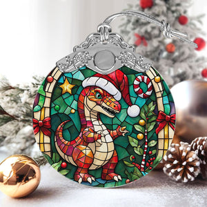 dinosaur Stained Glass Christmas Glass Ornament, Elegant Holiday Décor for Your Tree, Glass Ornament christmas 2024