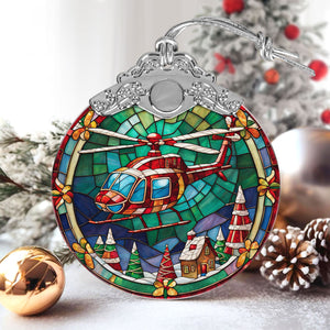 Helicopter Stained Glass Christmas Glass Ornament, Elegant Holiday Décor for Your Tree, Glass Ornament christmas A02