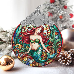 Mermaid Stained Glass Christmas Glass Ornament, Elegant Holiday Décor for Your Tree, Glass Ornament christmas 2024