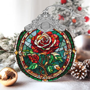 Rose Stained Glass Christmas Glass Ornament, Elegant Holiday Décor for Your Tree, Glass Ornament christmas 2024