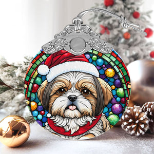 Christmas Dog Stained Glass Ornament | Unique Holiday Gift for Dog Lovers | Shih Tzu