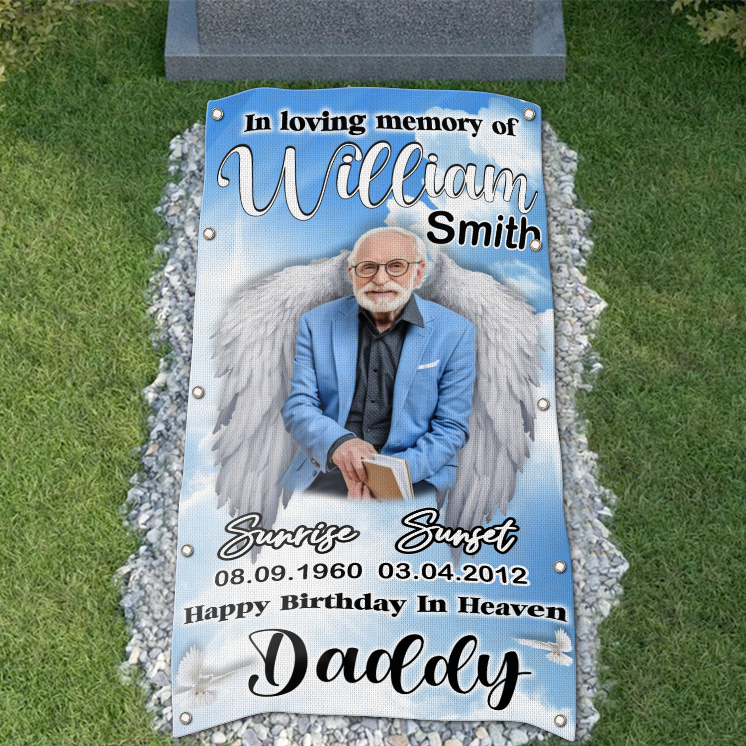 Custom Memorial Grave Blanket Happy Heavenly Father's Day :  In Loving Memory Of Daddy