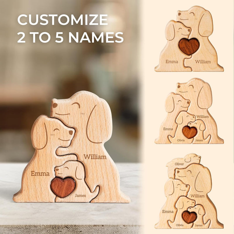 Custom Dog Dad Wooden Puzzle Father’s Day, Personalized Dog Wooden Engraved Wooden Animal Family Puzzle