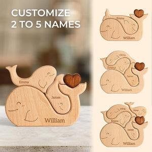 Custom Whale Dad Wooden Puzzle Father’s Day, Personalized Whale Wooden Engraved Wooden Animal Family Puzzle