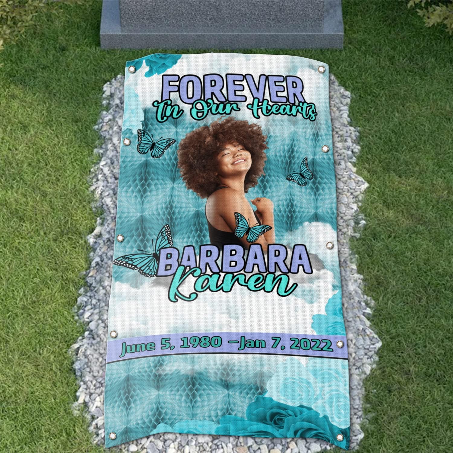 Custom Memorial Grave Blanket : Forever in our Hearts