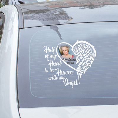 Custom In Loving Memory Sticker Personal Memory Decal Car : Half of My Heart is in Heaven With My Angel