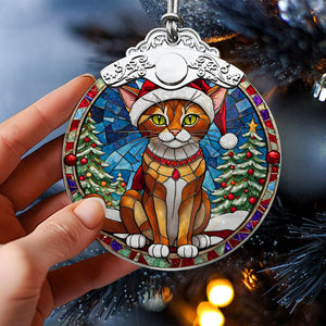 Christmas Cat Stained Glass Ornament | Unique Holiday Gift for Cat Lovers | Abyssinian