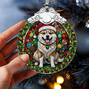 Christmas Dog Stained Glass Ornament | Unique Holiday Gift for Dog Lovers | Akita Inu