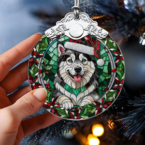 Christmas Dog Stained Glass Ornament | Unique Holiday Gift for Dog Lovers | Alaskan Malamute