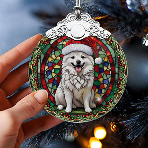 Christmas Dog Stained Glass Ornament | Unique Holiday Gift for Dog Lovers | American Eskimo