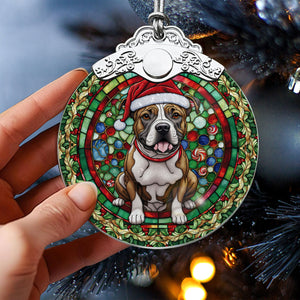 Christmas Dog Stained Glass Ornament | Unique Holiday Gift for Dog Lovers | American Staffordshire Terrier